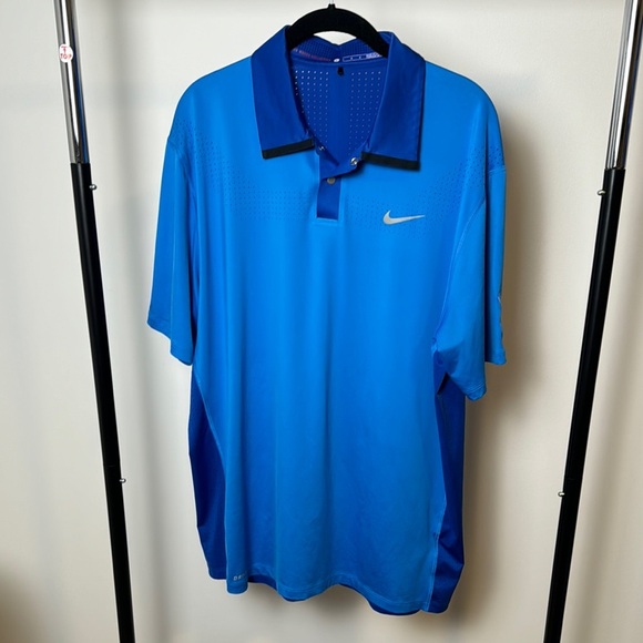 Tiger Woods Nike PGA Tour VALHALLA Dri-Fit Breathable Blue Golf Polo Large - Picture 1 of 8